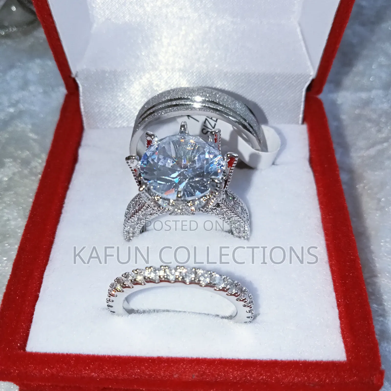Non-Tarnishing Steel and Cubic Zirconia Wedding Ring Set
