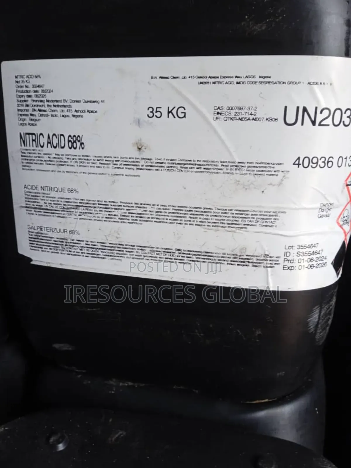 Nitric Acid 68% 35kg Keg
