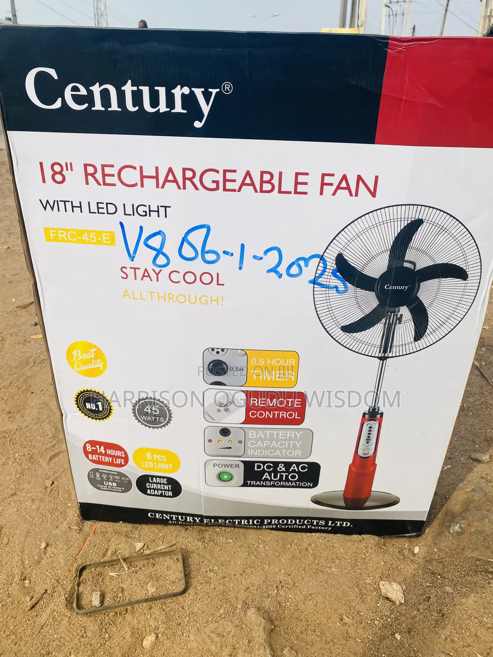 Original Century Rechargeable Fan 18” Available