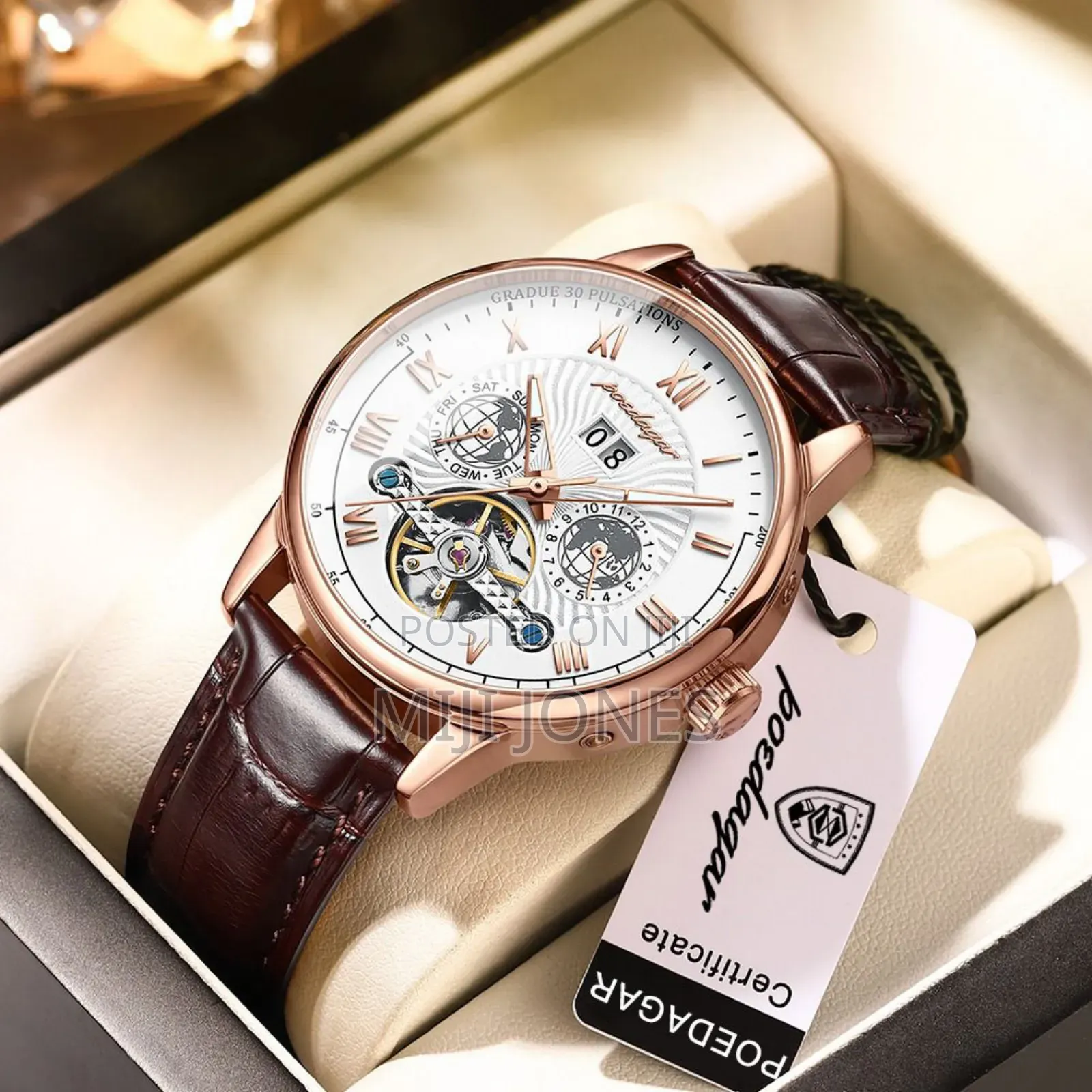 Poedagar Automatic Leather Watch