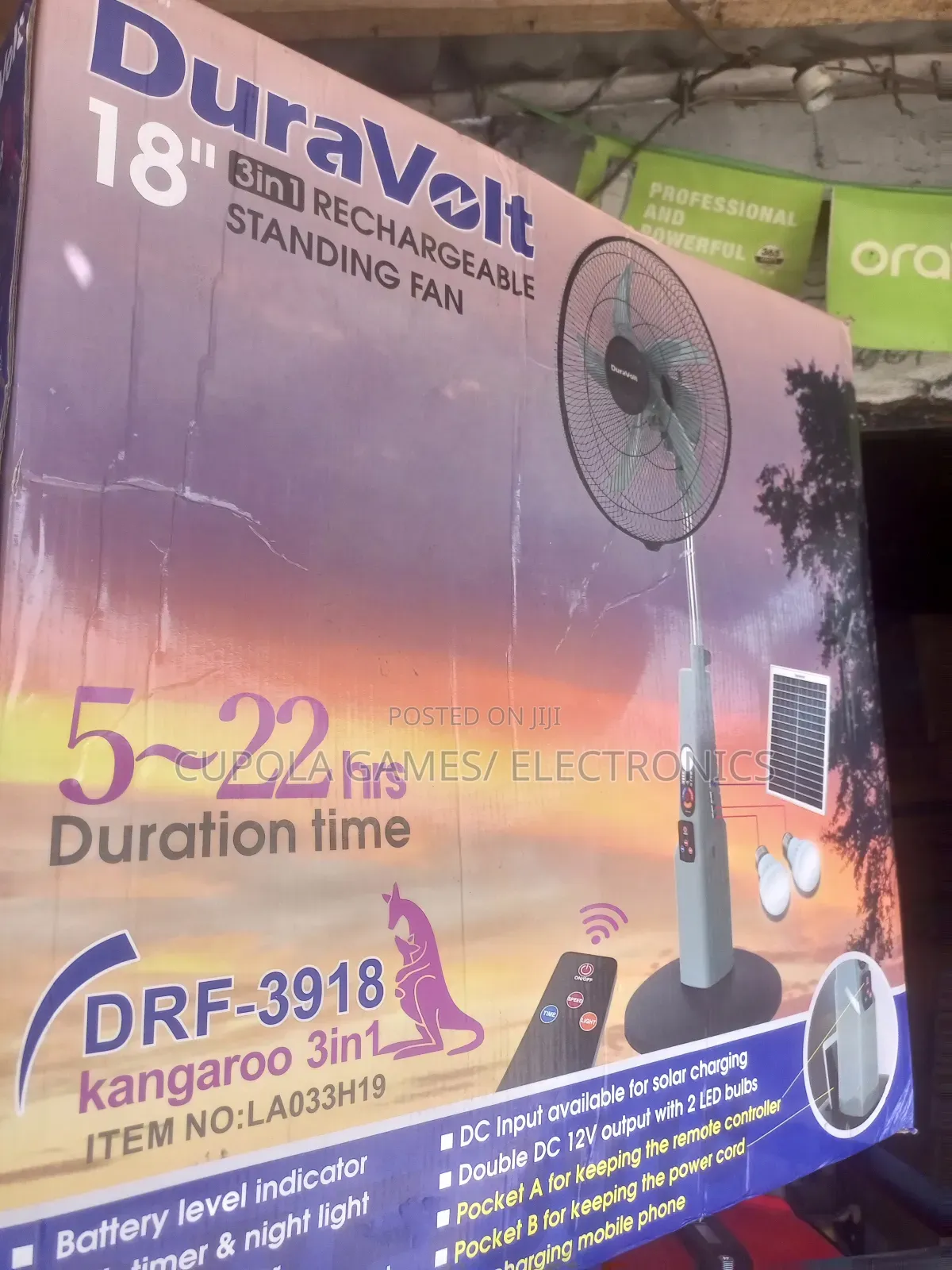 Dura Volts Rechargeable 18inch 3in1 Fan