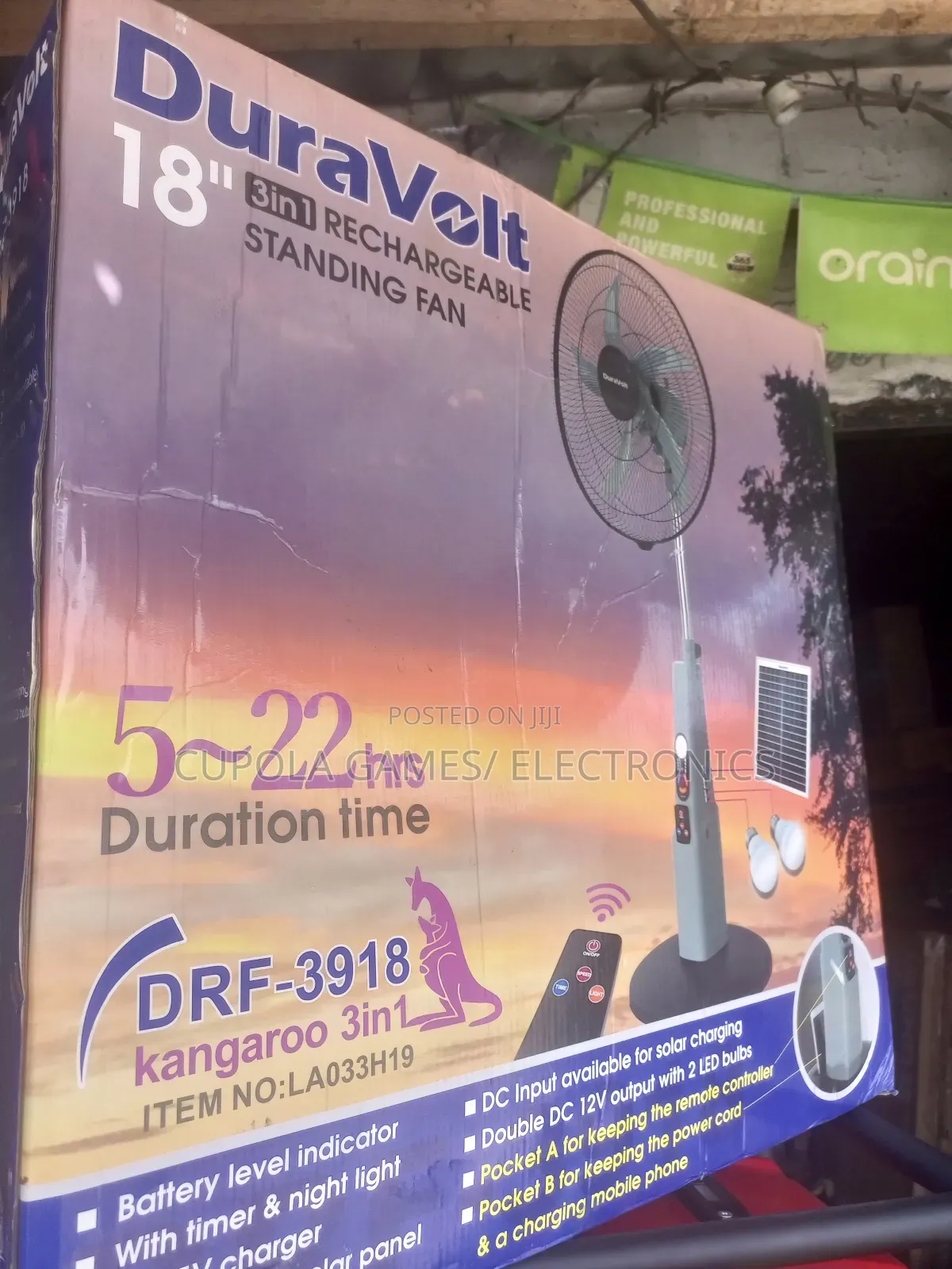 Dura Volts Rechargeable 18inch 3in1 Fan
