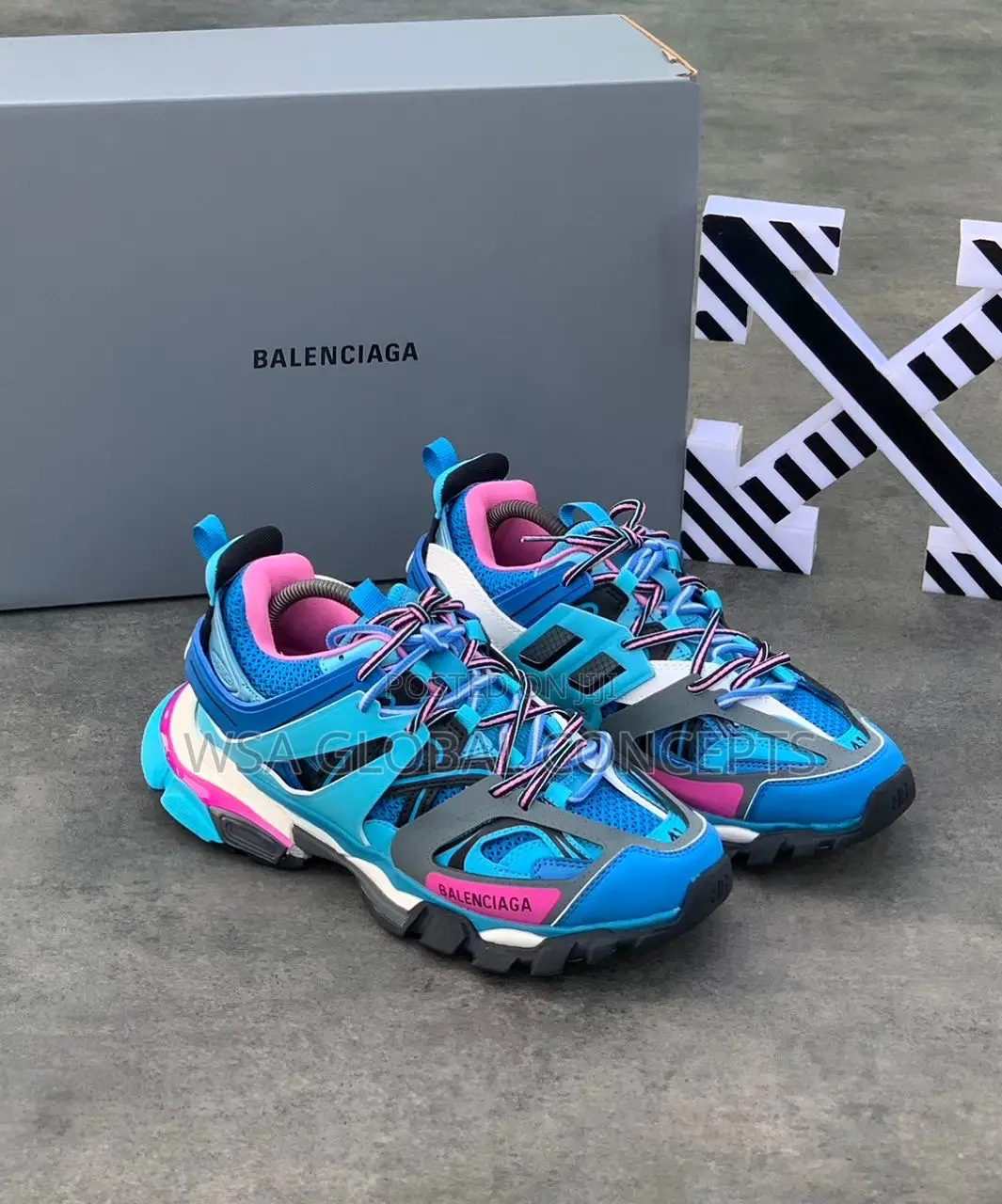 Balenciaga Track 1 Runner Blue and Pink Sneakers