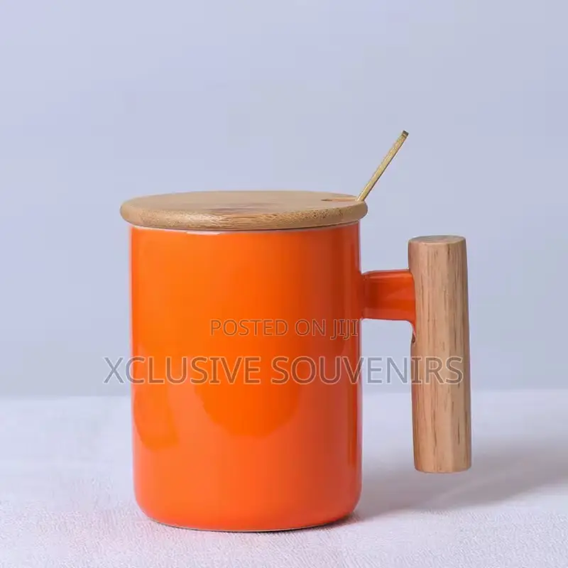 High Quality 350ml Porcelain Mug With Bamboo Lid Spoon