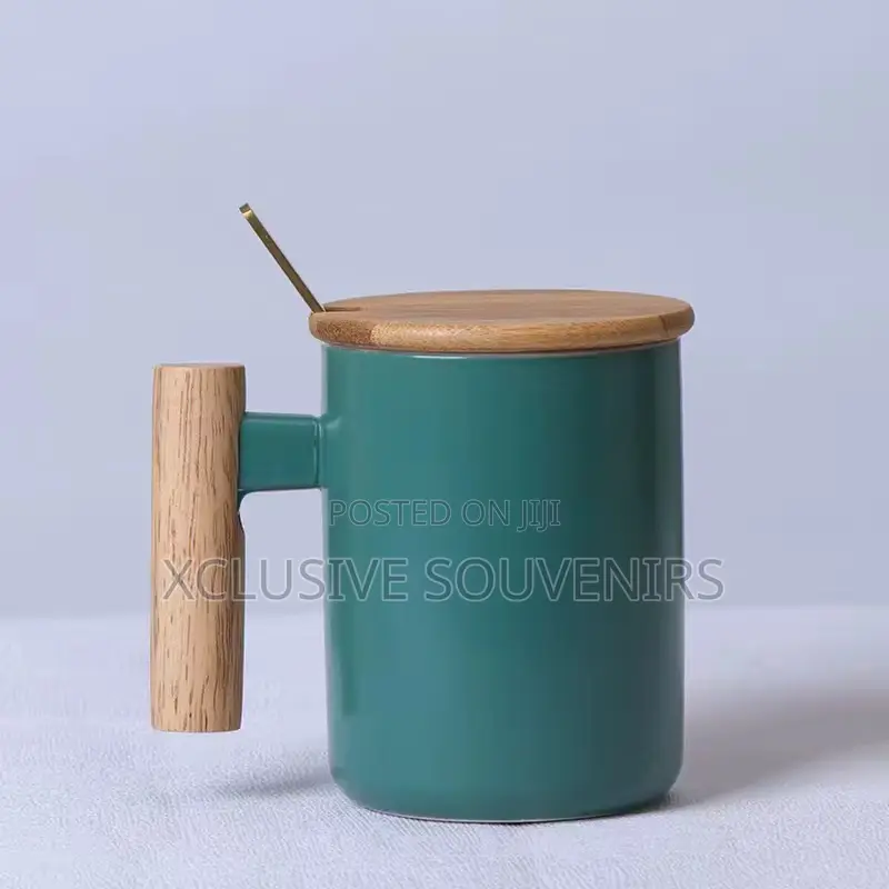 High Quality 350ml Porcelain Mug With Bamboo Lid Spoon