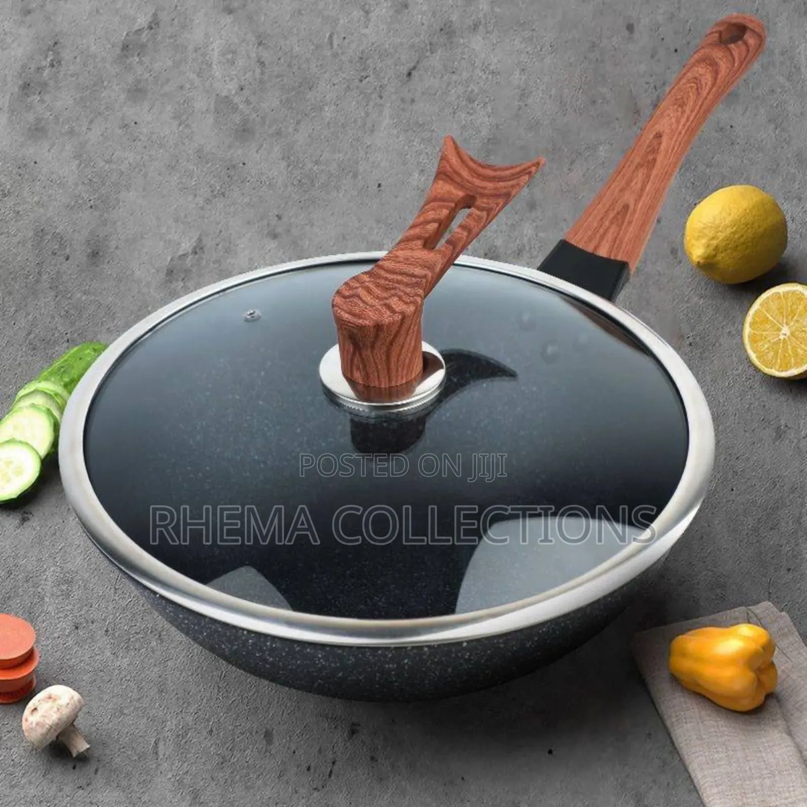 32cm Nonstick Wok Deep Frypan With Glass Cover