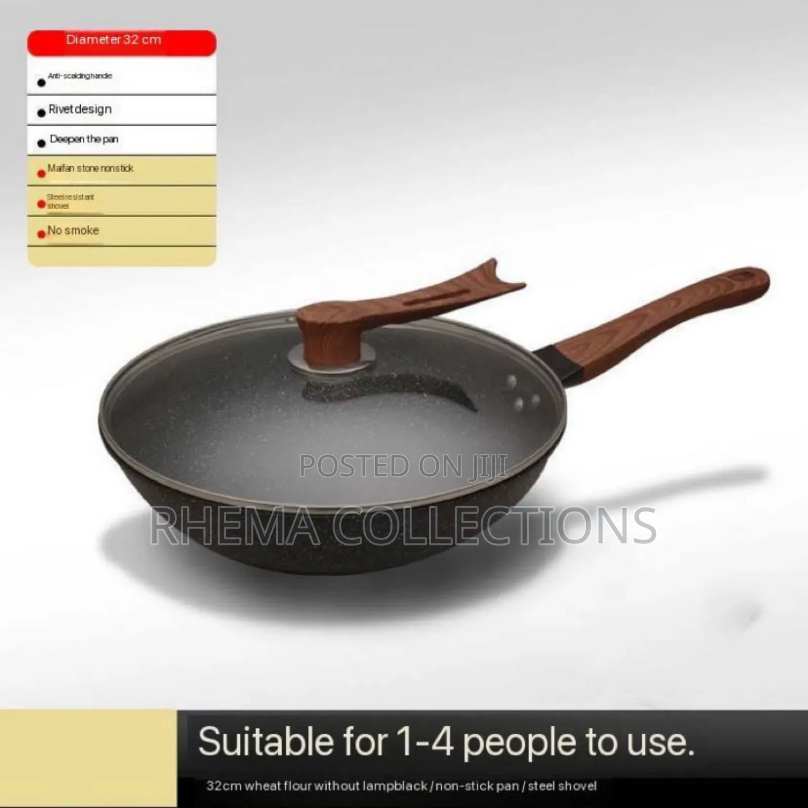 32cm Nonstick Wok Deep Frypan With Glass Cover