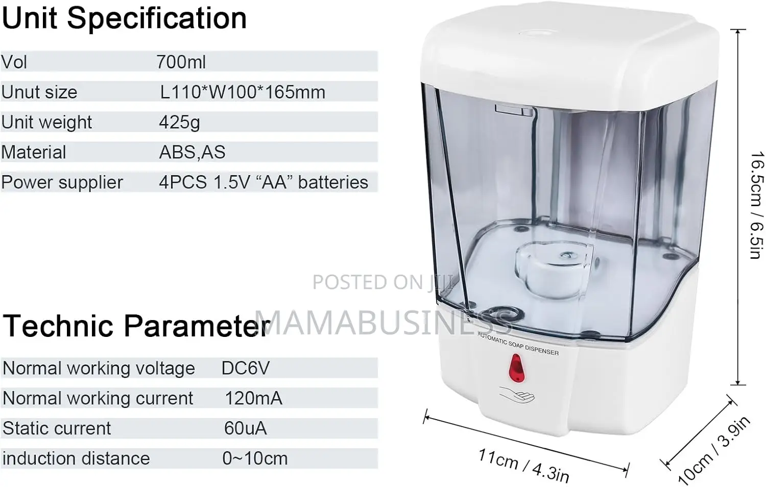 700 Ml Capacity Automatic Soap Dispenser