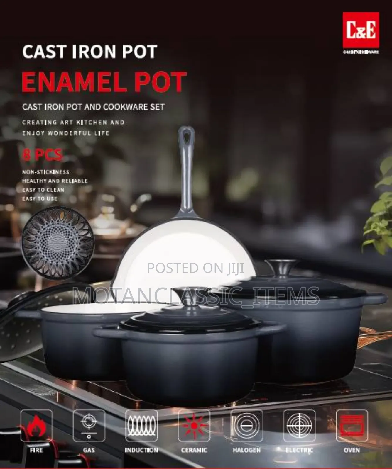 4pcs Original Enamel Cast Iron (The Best Quality Pot)