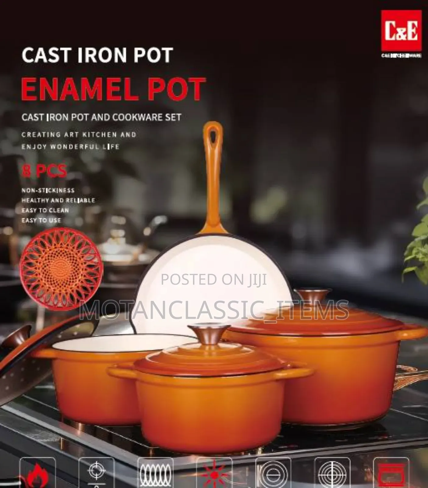 4pcs Original Enamel Cast Iron (The Best Quality Pot)