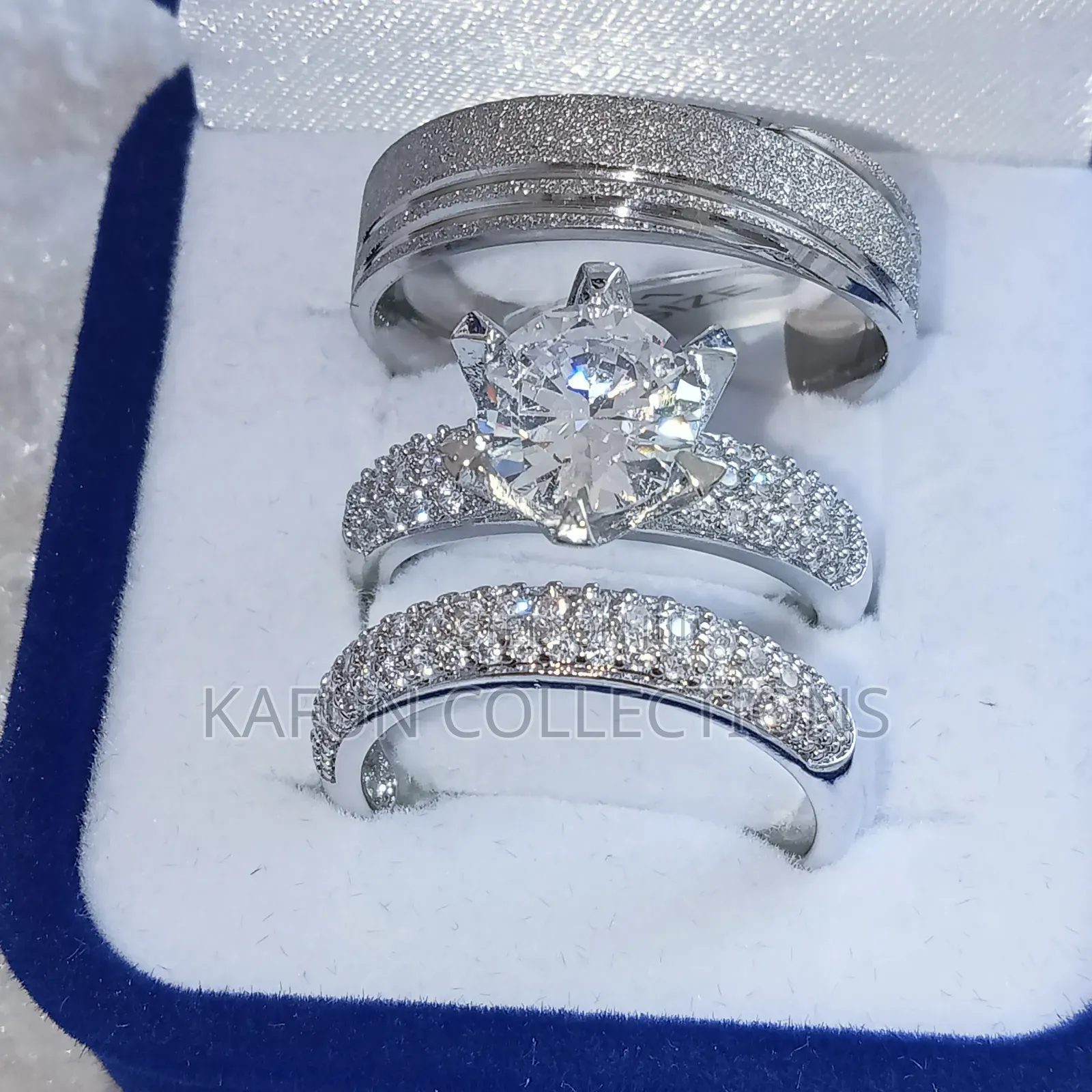 High Quality Steel and White Zirconia Couple's Ring Set