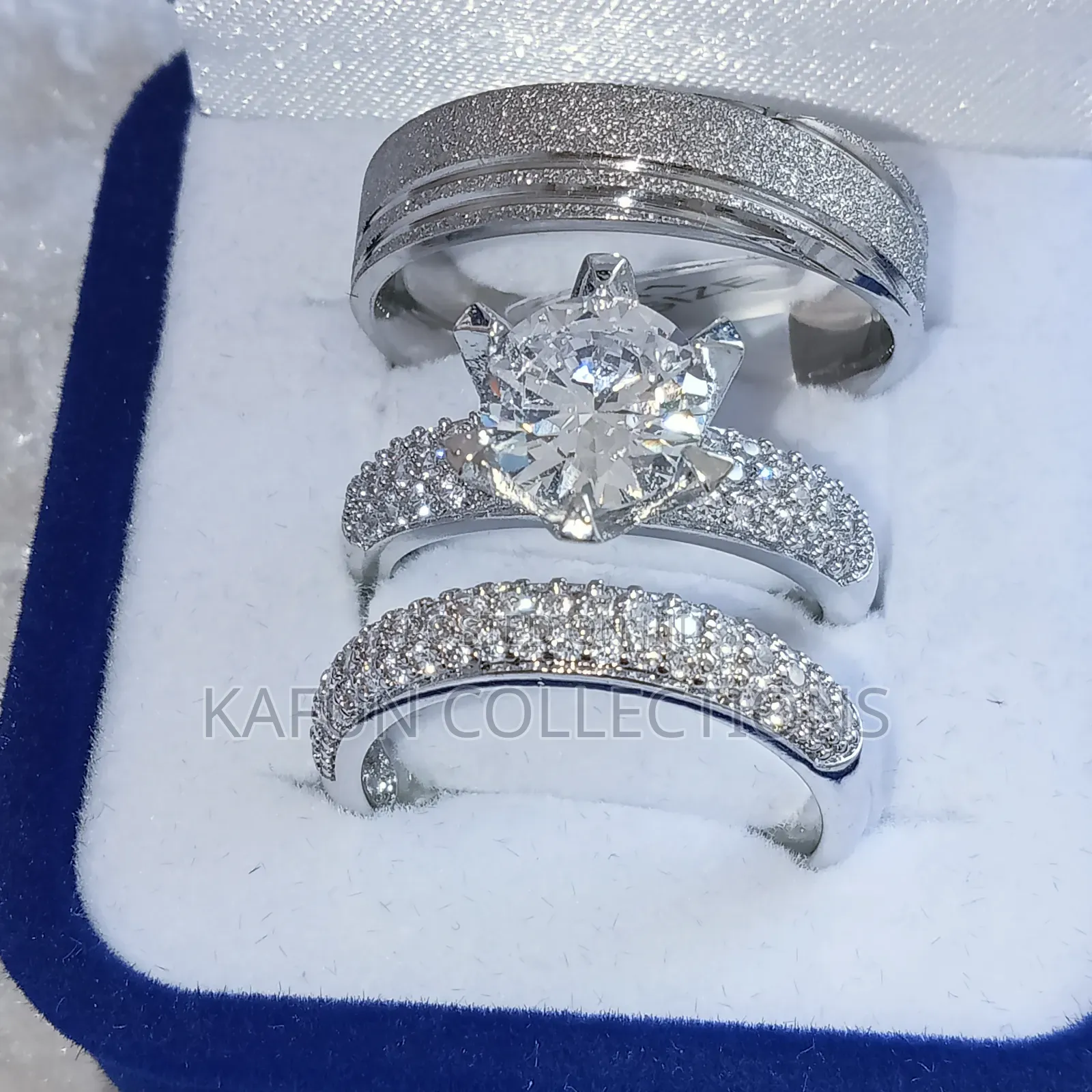 High Quality Steel and White Zirconia Couple's Ring Set