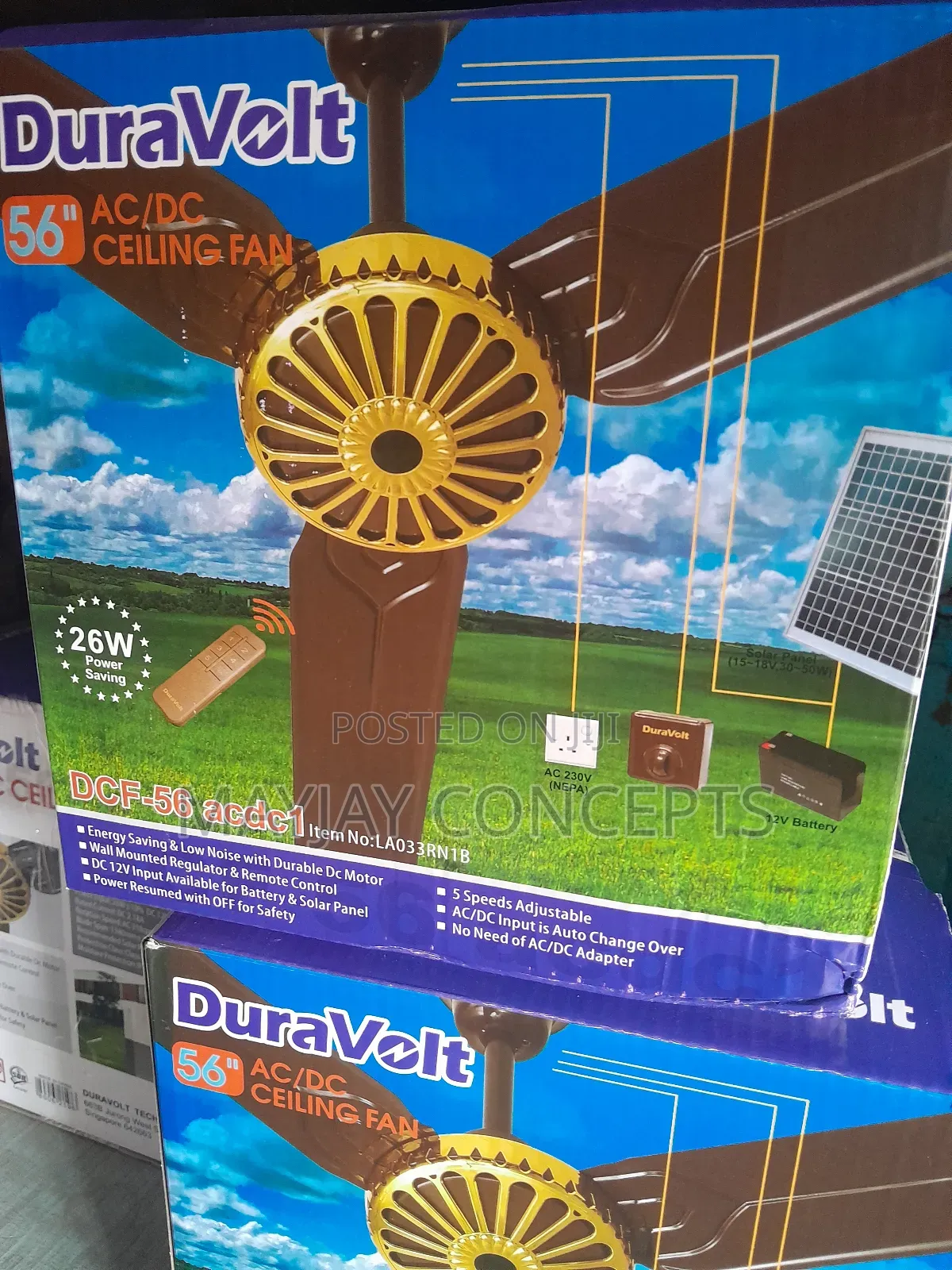 56inches Duravolt Ac/Dc Solar Ceiling Fan-Brown White