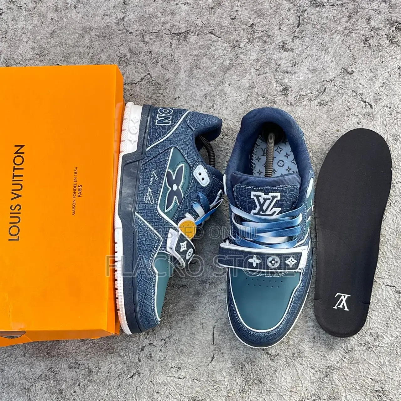 Original Louis Vuitton Denim Embossed Trainer Sneakers