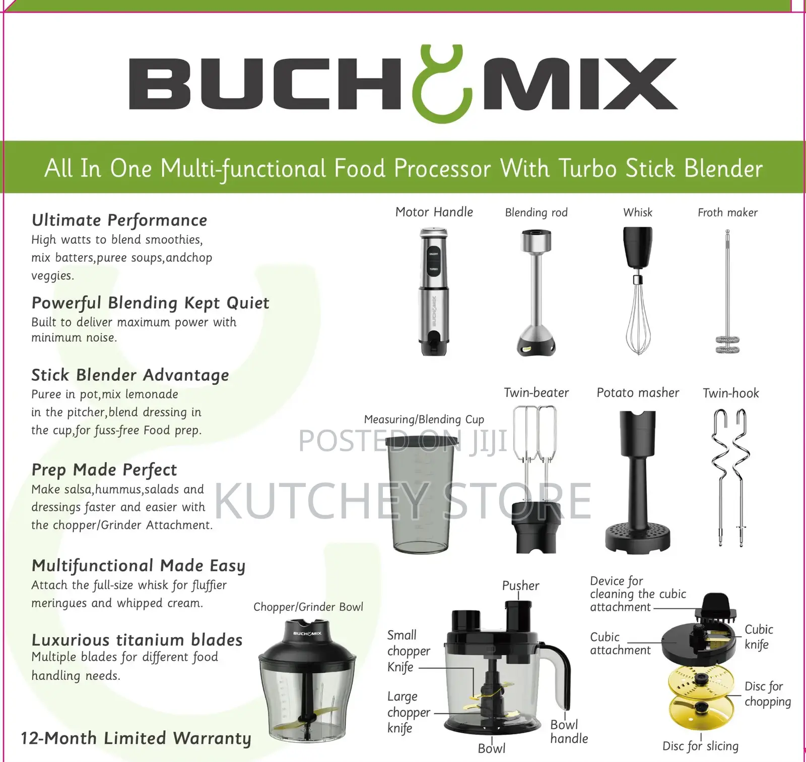 Buchymix 12 in 1 Food Processor With Turbo Stick Immersion