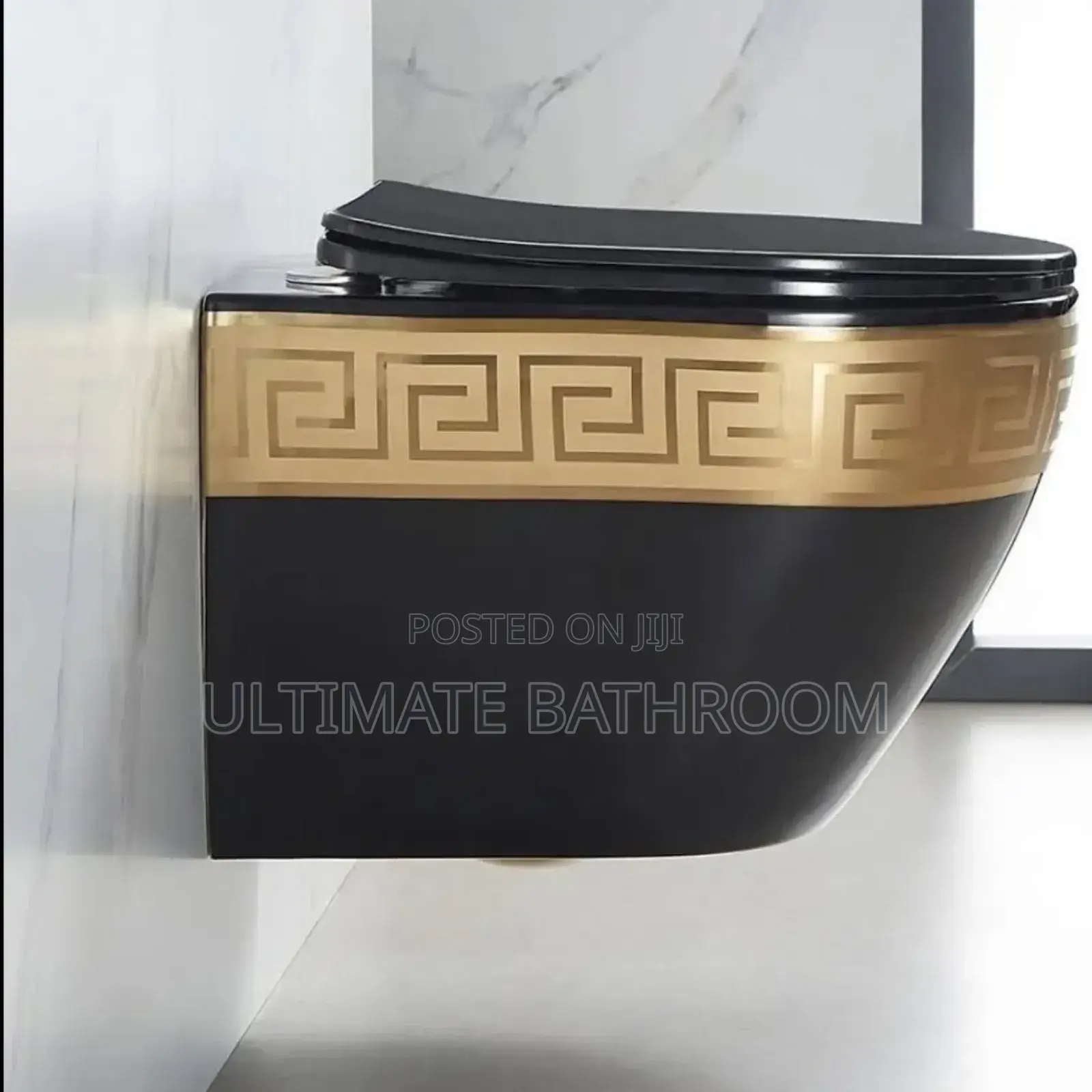 Gold and Black Wall Mounted Watercloset