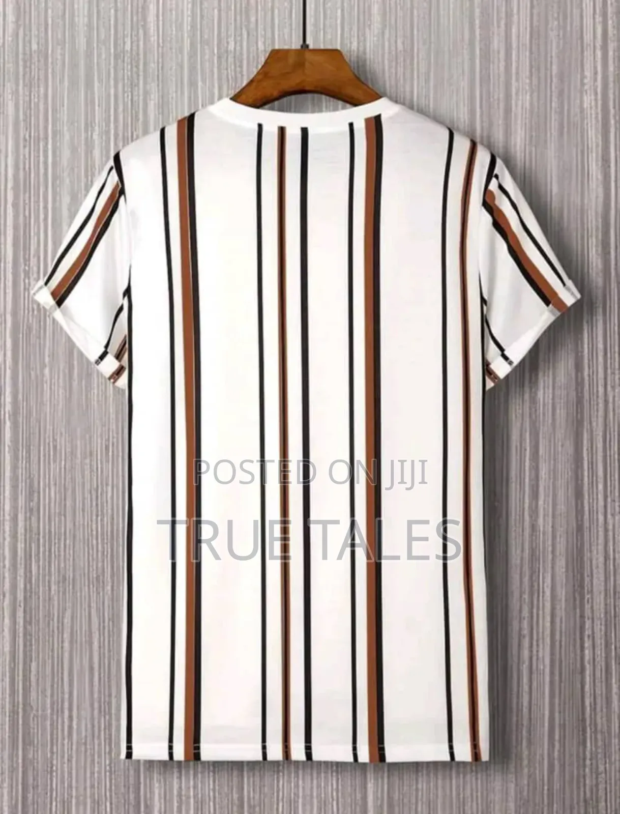 White and Brown Striped Round Neck Smart T-Shirt