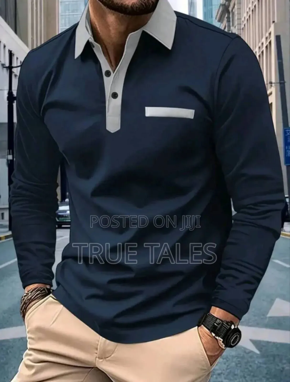 Long Sleeves Men's Collar Sweatshirt/Polo With Front Buttons
