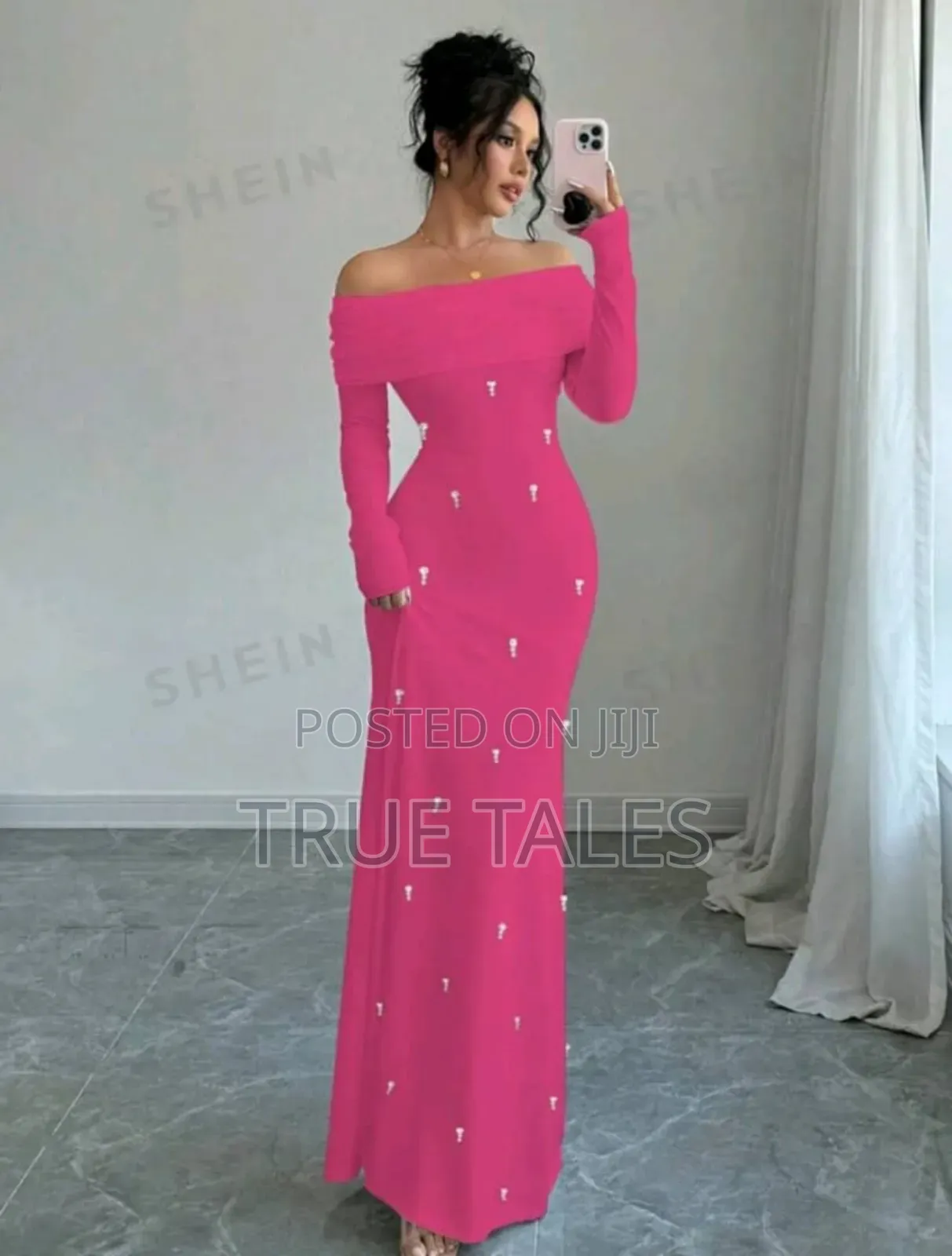 Pink Bead Embellished Off Shoulder Party Dress Sizes 8 to 12