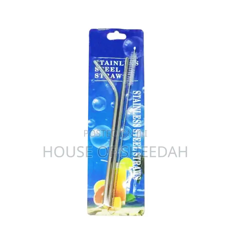 2pcs Stainless Steel Straw Set With Cleaning Brush