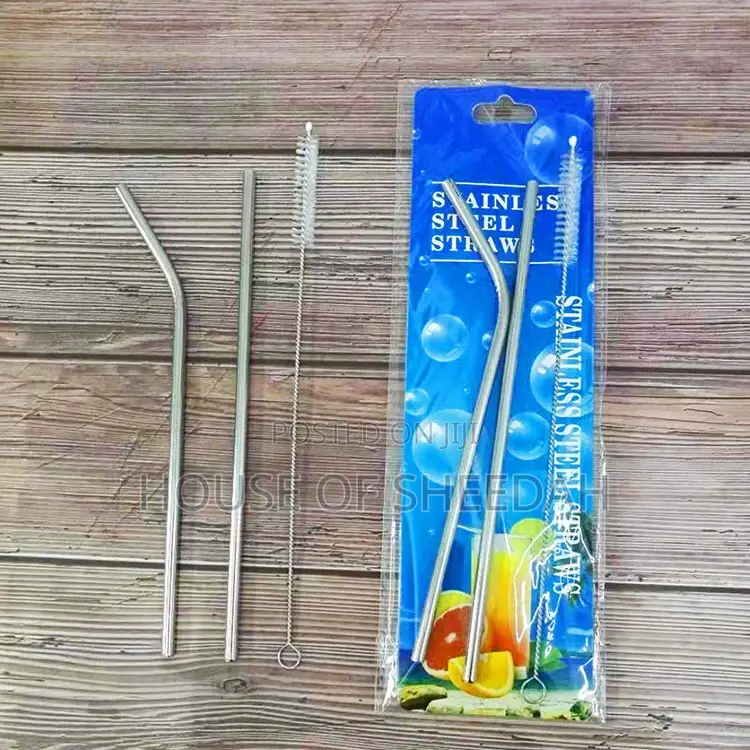 2pcs Stainless Steel Straw Set With Cleaning Brush