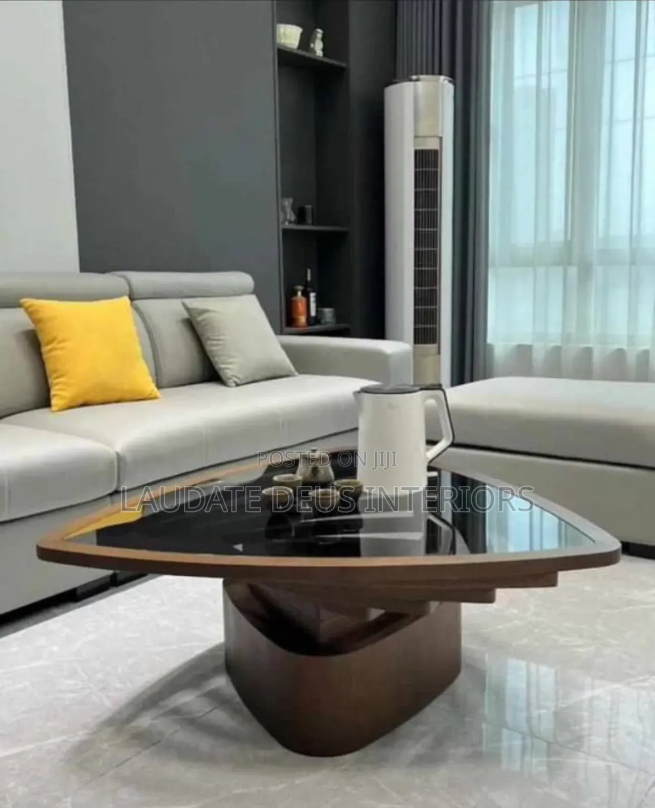 Contemporary Wooden Trianguler Glass Top Center Table