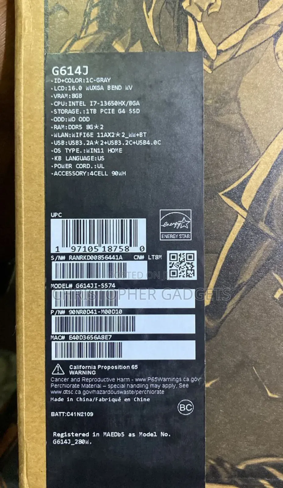 New Laptop Asus ROG Strix G16 G614 16GB Intel Core I7 SSD 1T