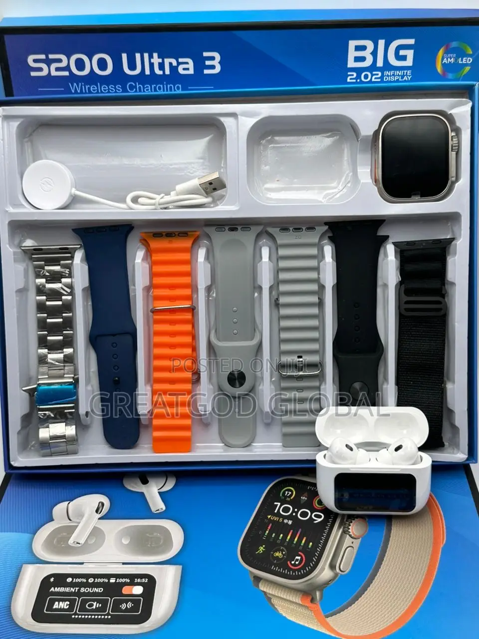 S200 Ultra 3 With A9 Screen Airpod 7 Strap Band Smartwatch