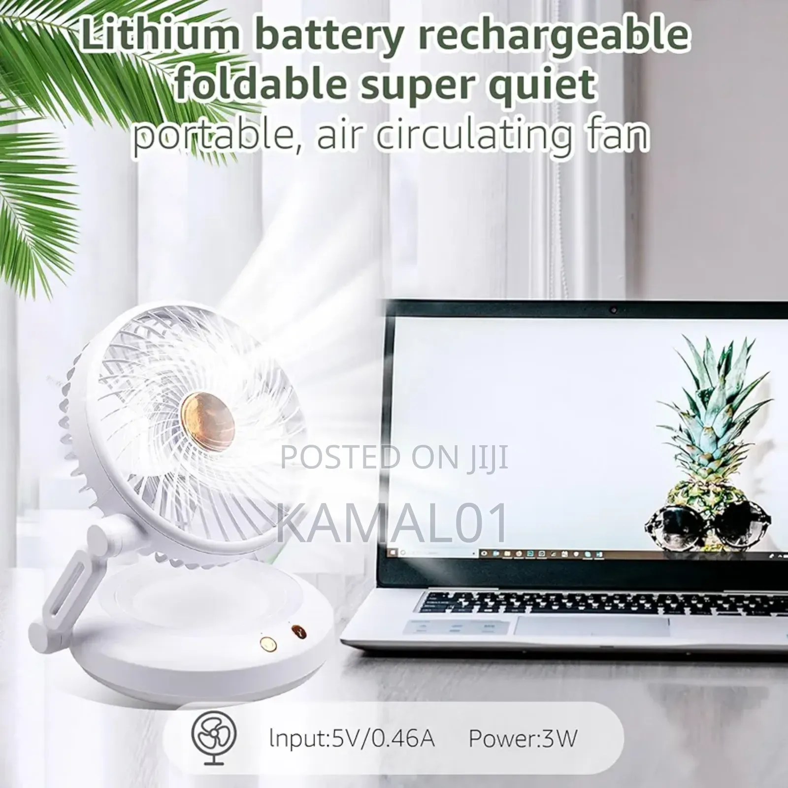 Rechargeable Rotating Desktop Fan With Led Light