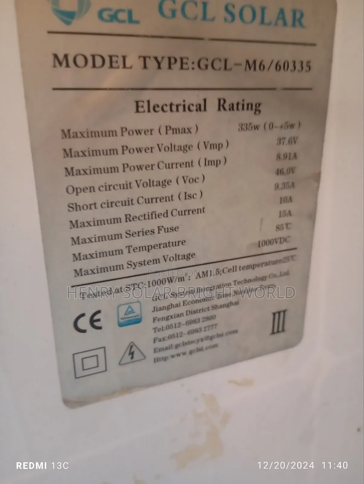 335w Solar Mono Panel Canadian