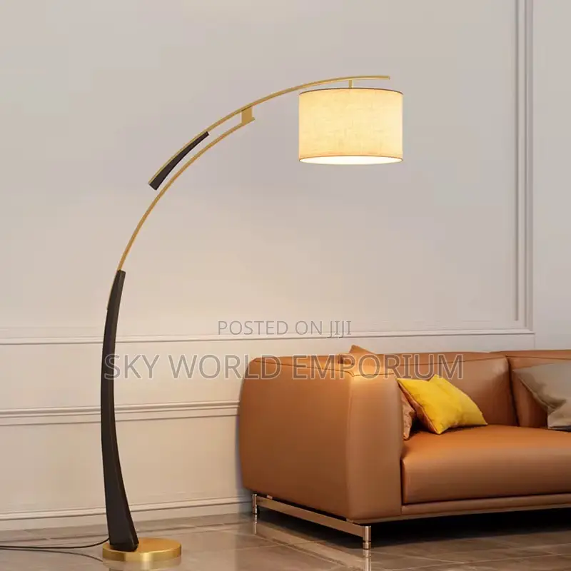 White Cloth Lampshade Standing Lamp E27 Bulb Gold Black