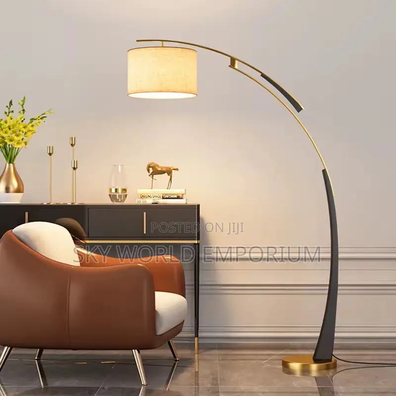 White Cloth Lampshade Standing Lamp E27 Bulb Gold Black