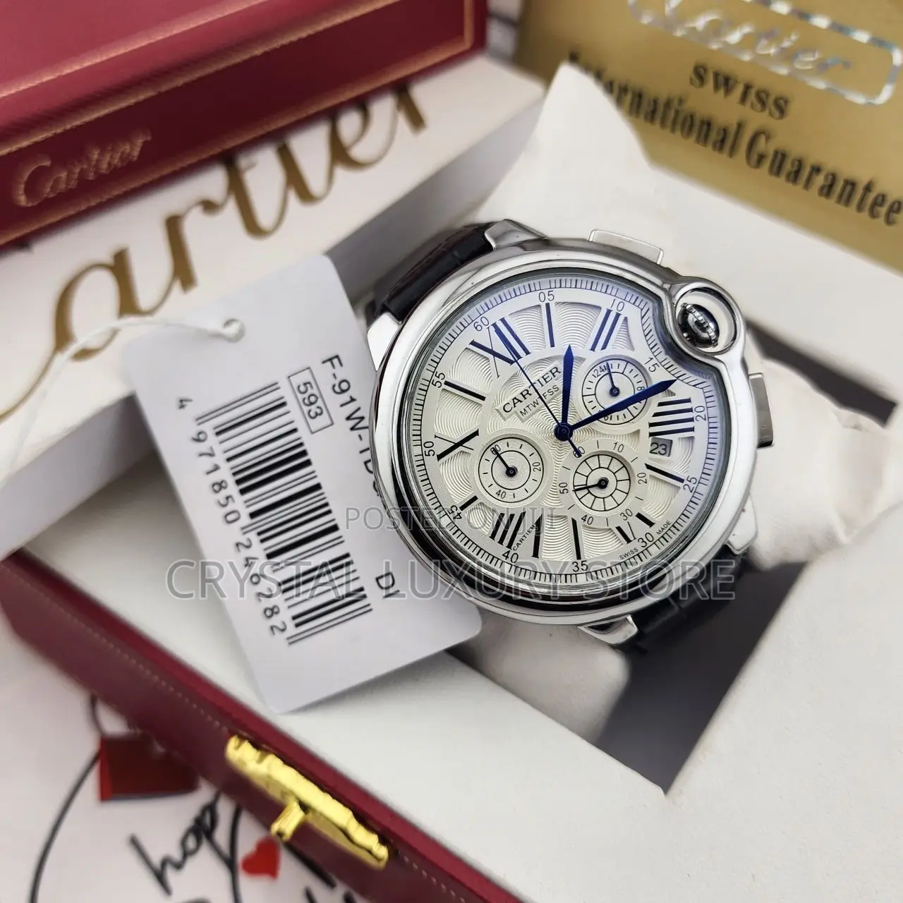 Cartier Quality Men Genuine Leather Wristwatch