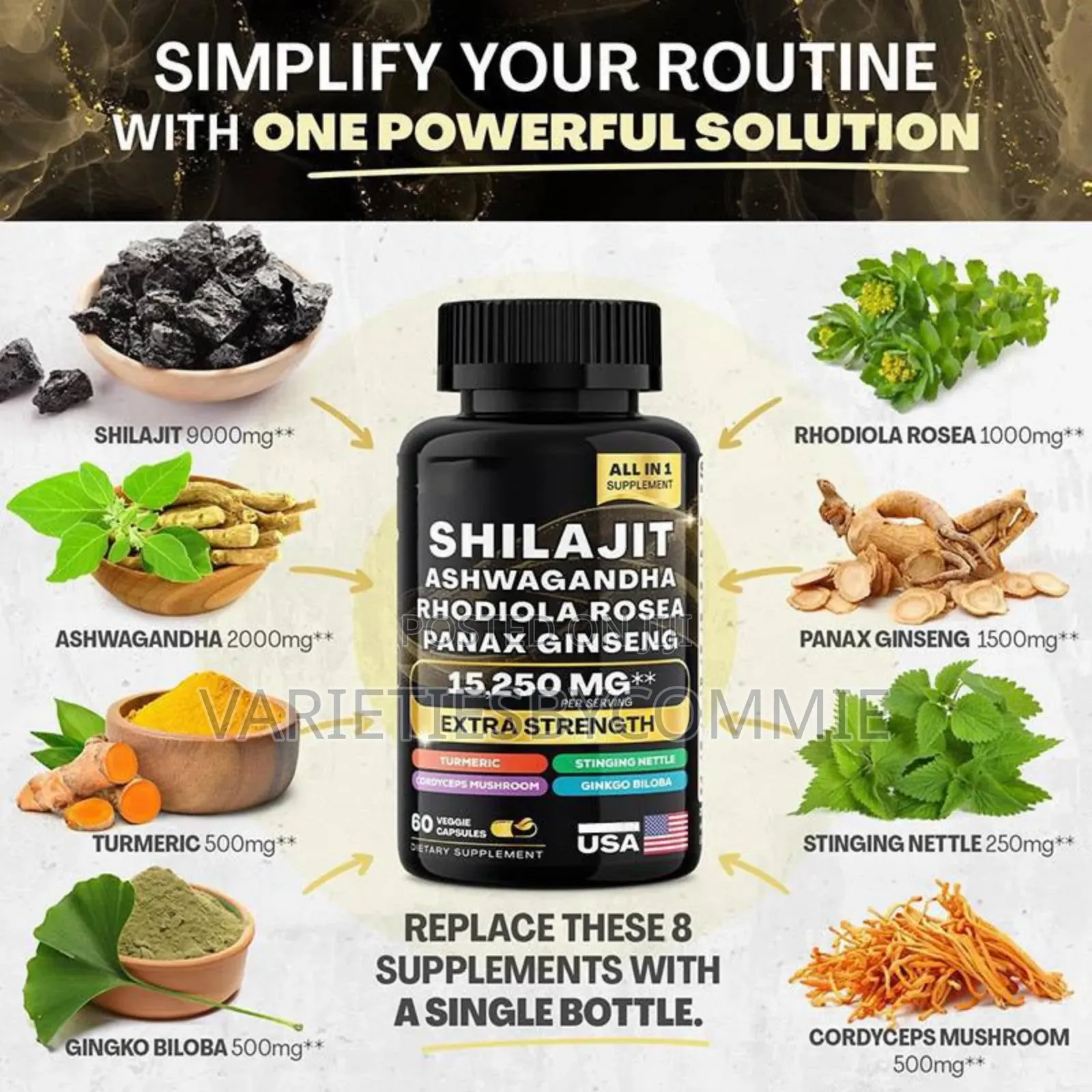 8 in 1 Shilajit Supplement for Vitality (60) Capsules