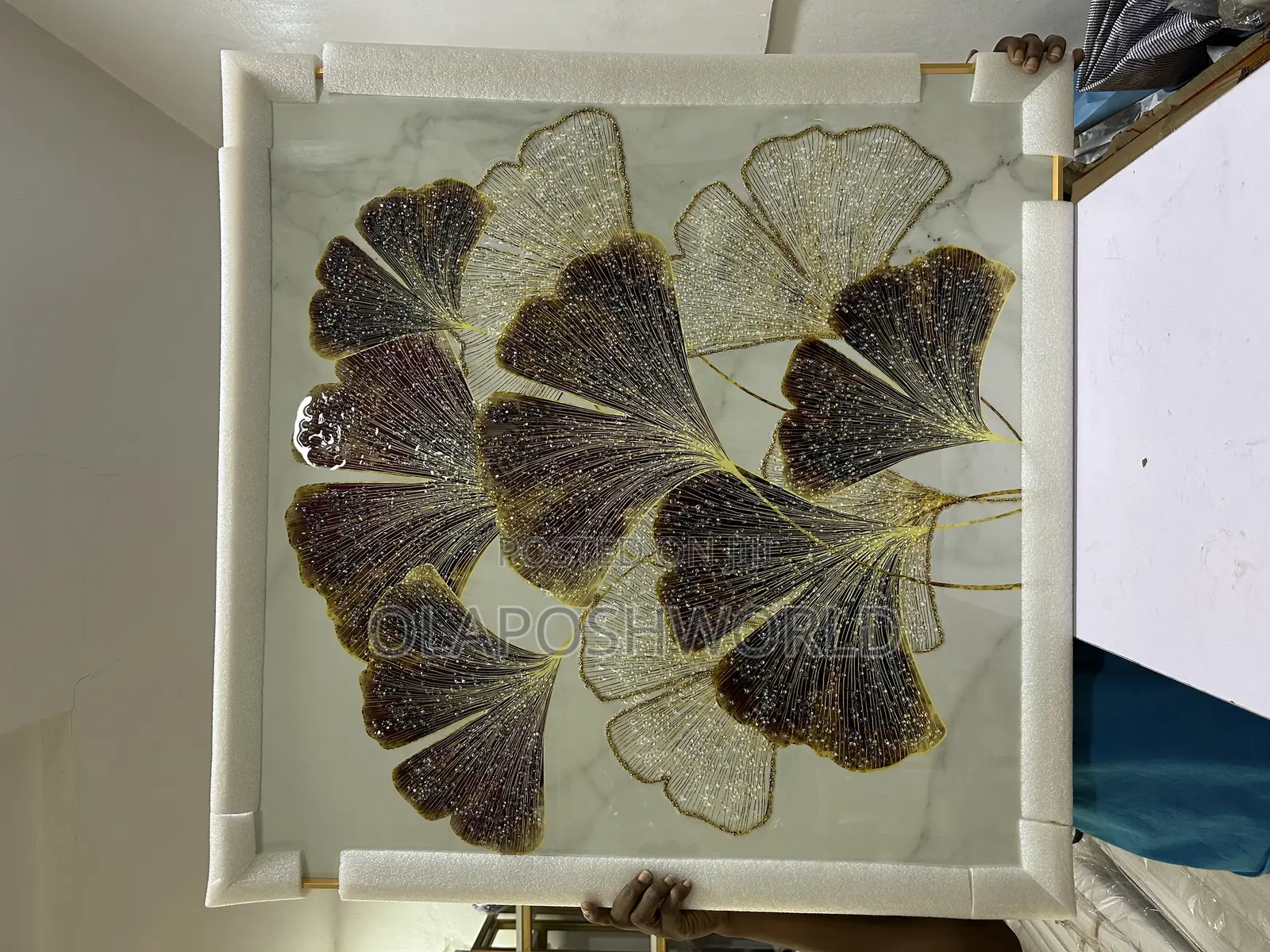 Gingko Leaf 80*80cm Acrylic Stoned Art