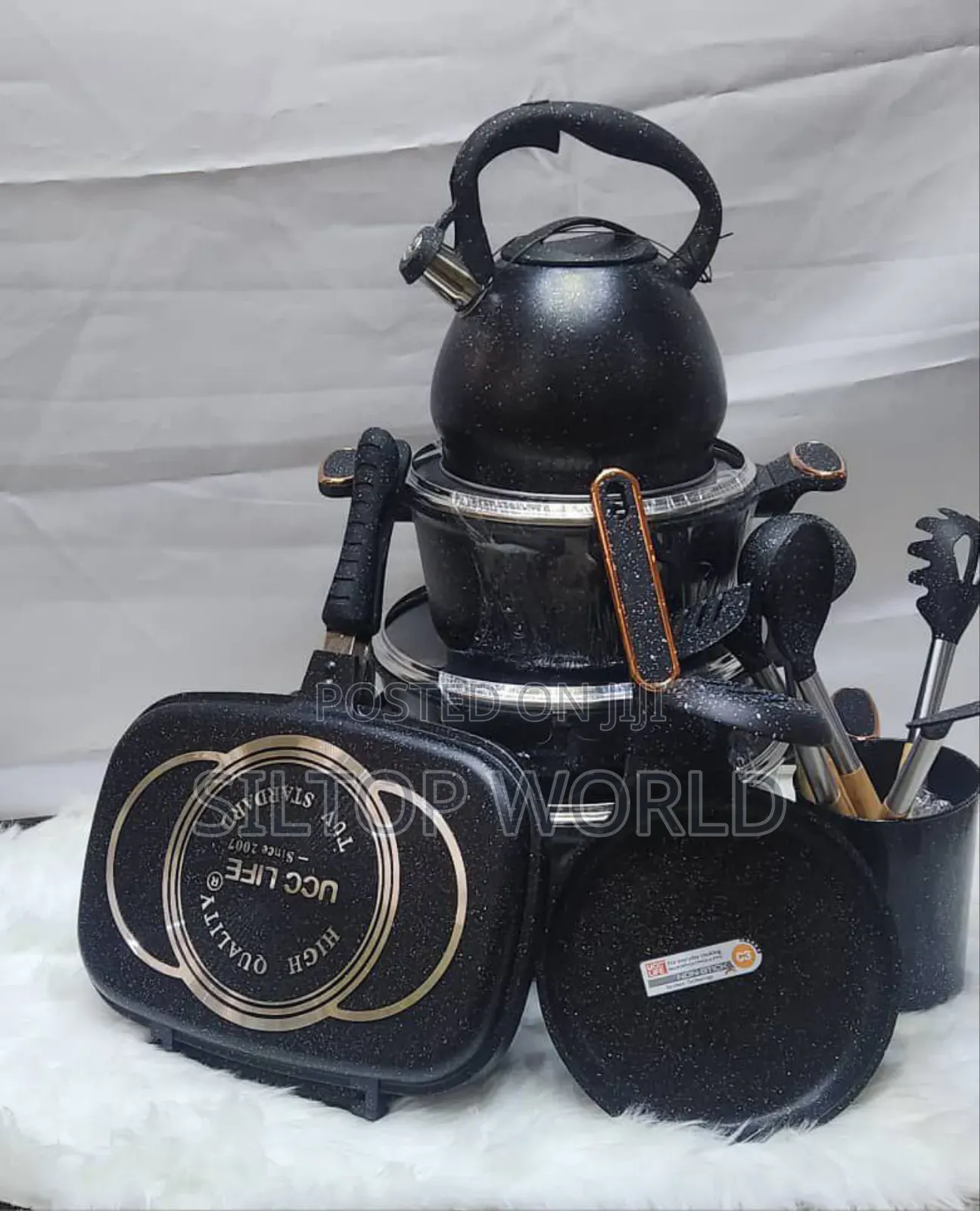 Unique Set Of Pots, Kettle, Frying Pan And Cutlery