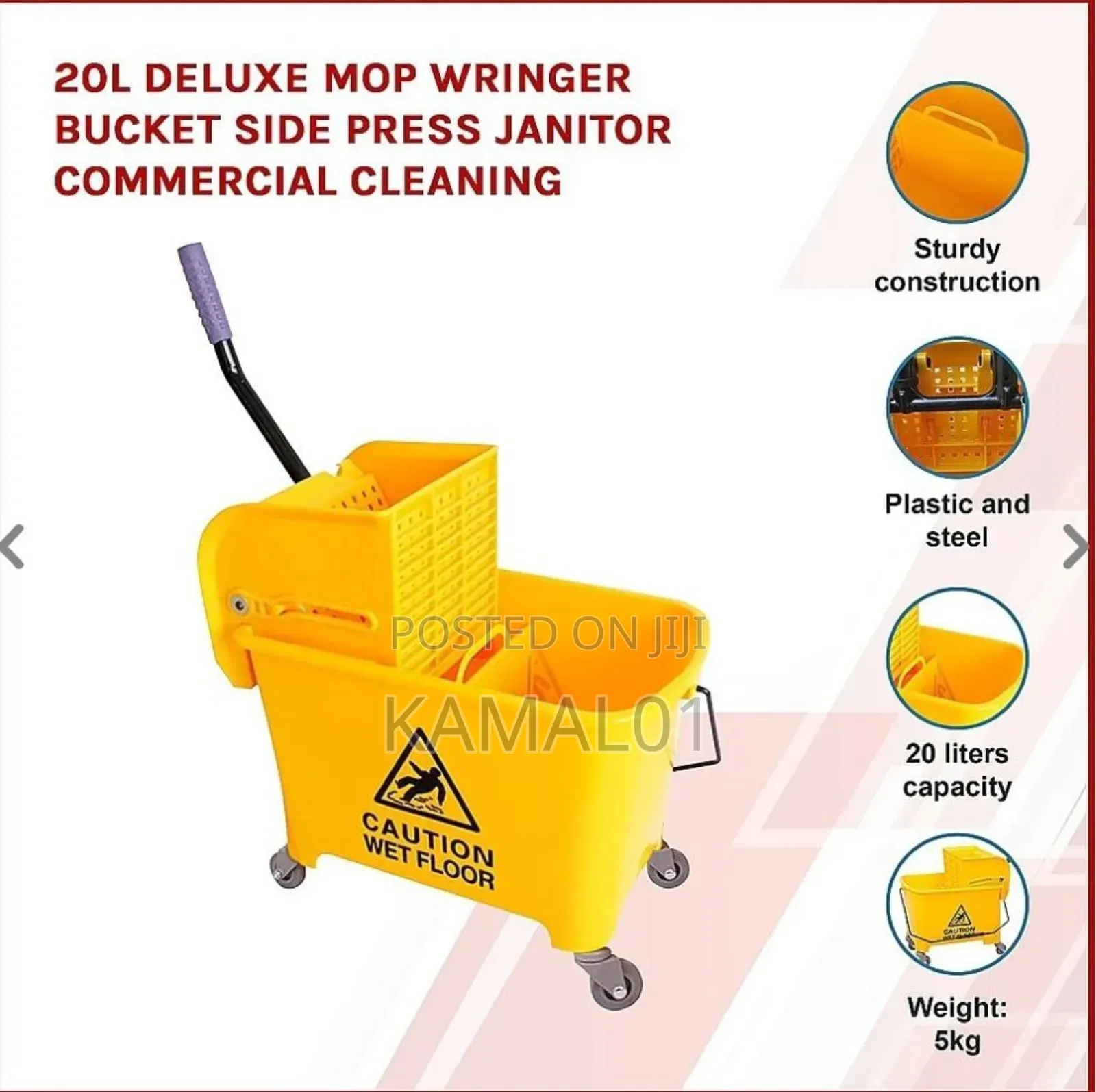 Deluxe Mop Wringer and Caution Bucket - 20l