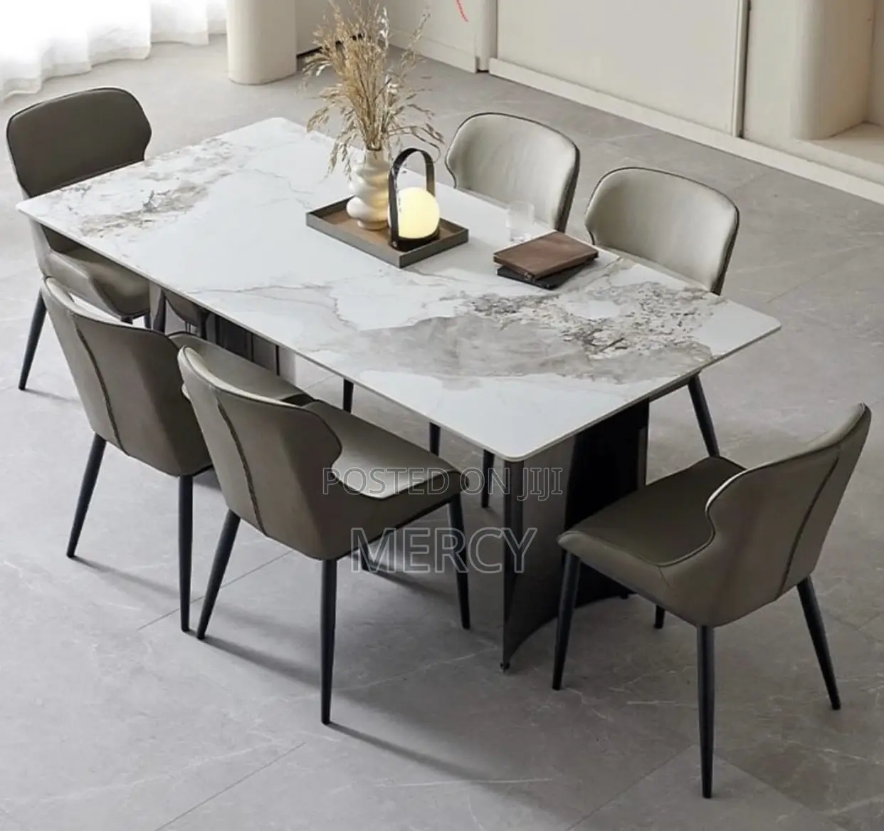Quality Dinning Set by Six Chairs With Marble Top