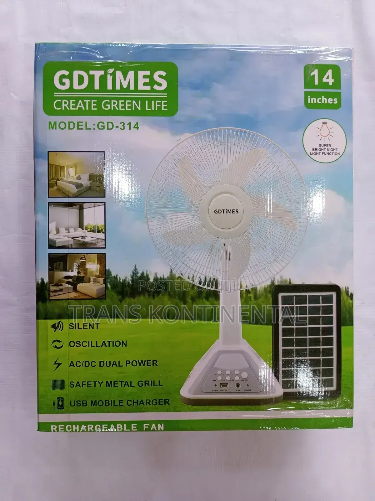 14 Inches Solar Rechargeable Fan Ac/Dc Dual Power