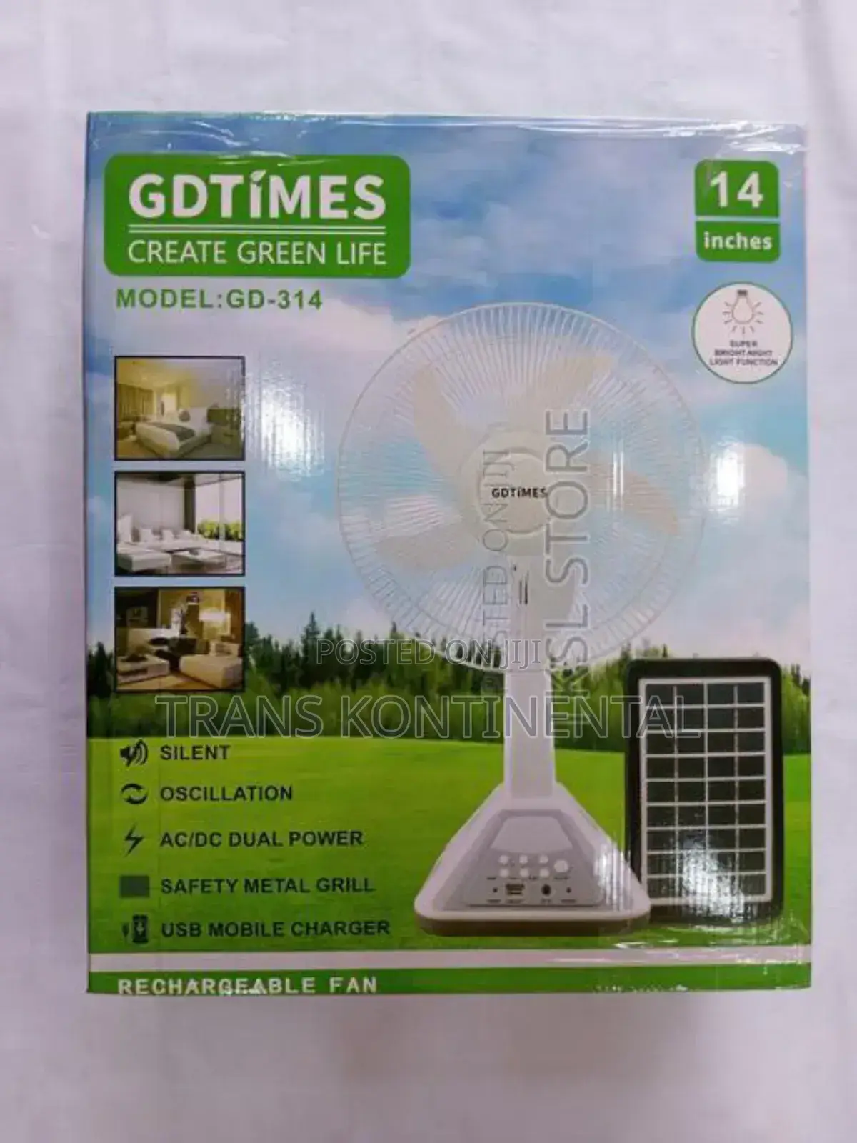 14 Inches Solar Rechargeable Fan Ac/Dc Dual Power