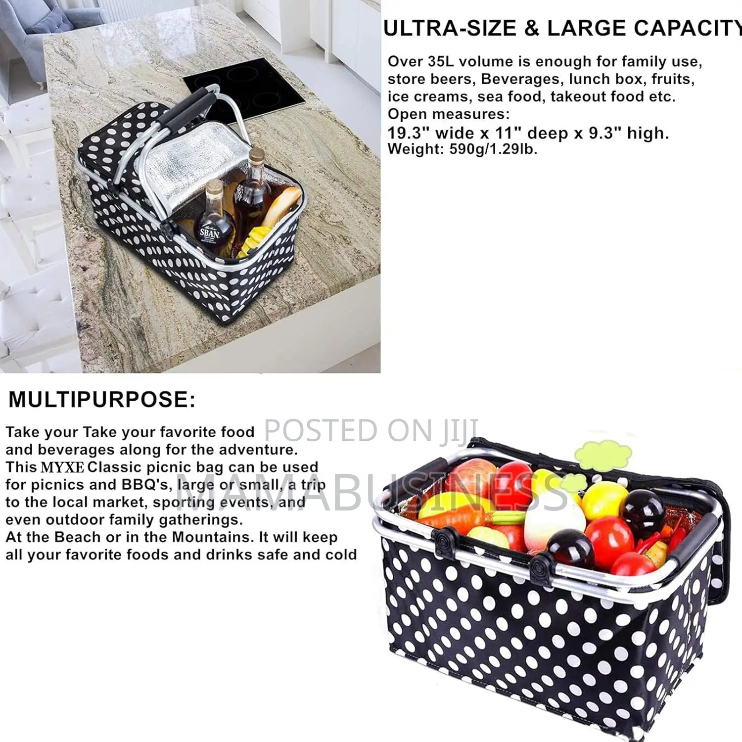 Foldable Shopping Basket Large Picnic Basket - 30l