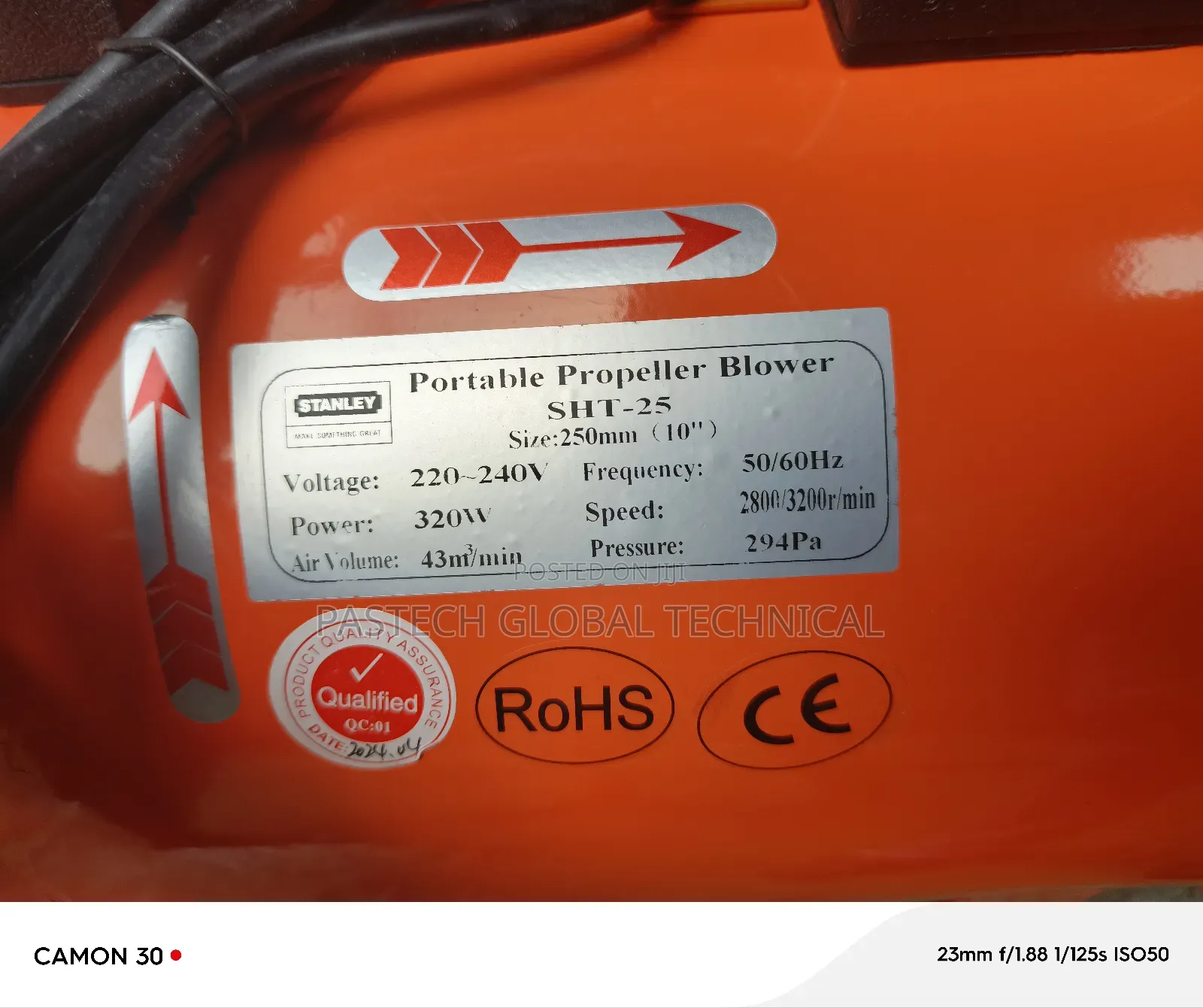 10" Portable Ventilator With a 5m Hose 220v-240v