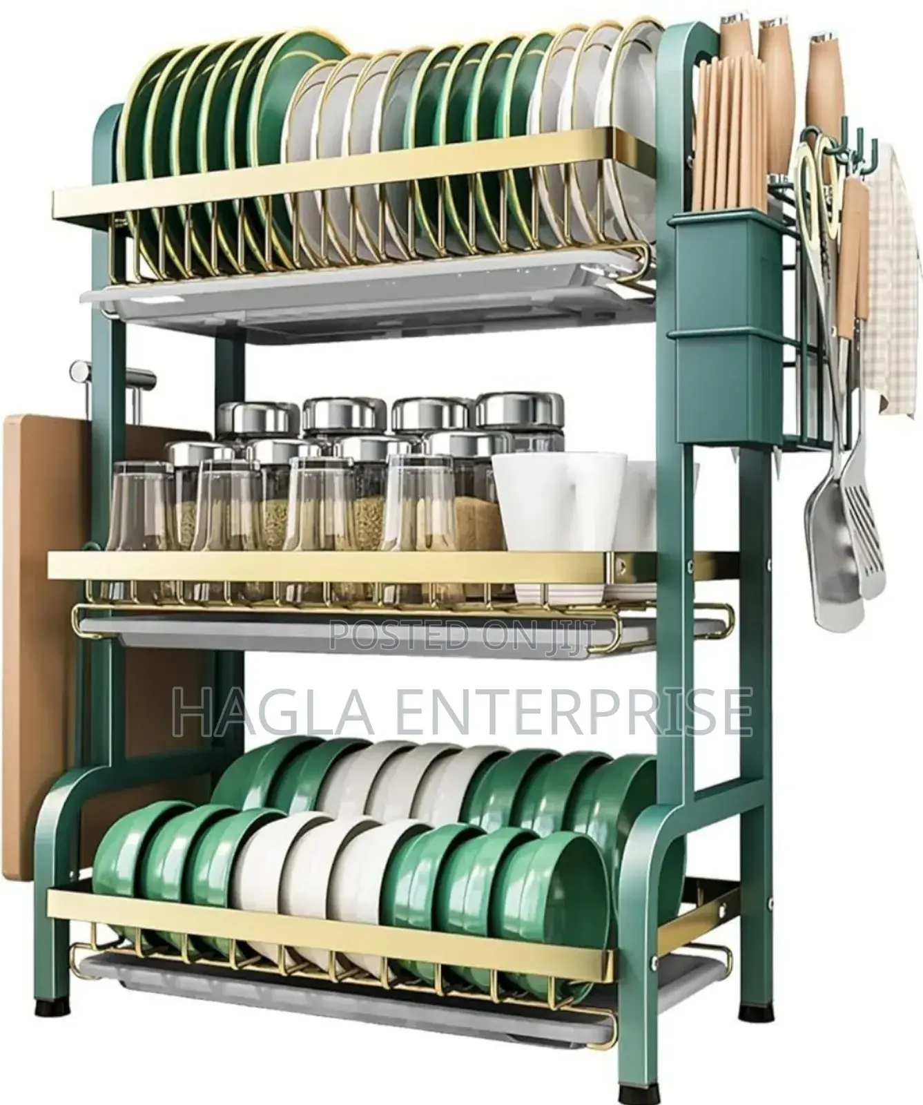 3 Layers Green And Gold Dish Drainer Rack
