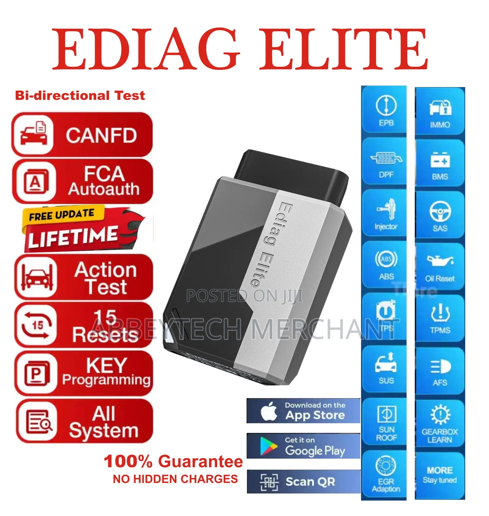 Ediag Elite Obdii 2 Cars Scanner Wit 15 Reset Life-Time Free