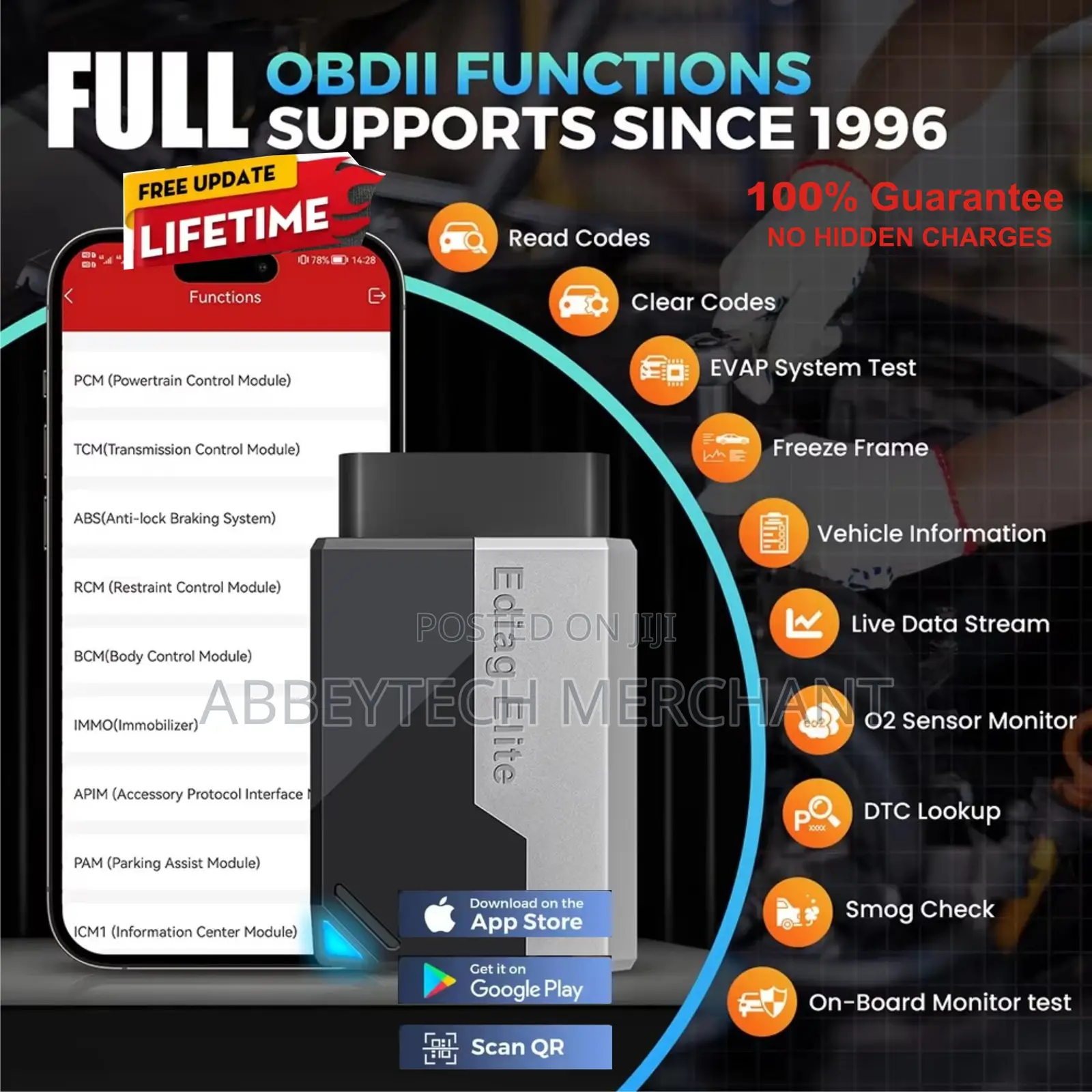 Ediag Elite Obdii 2 Cars Scanner Wit 15 Reset Life-Time Free