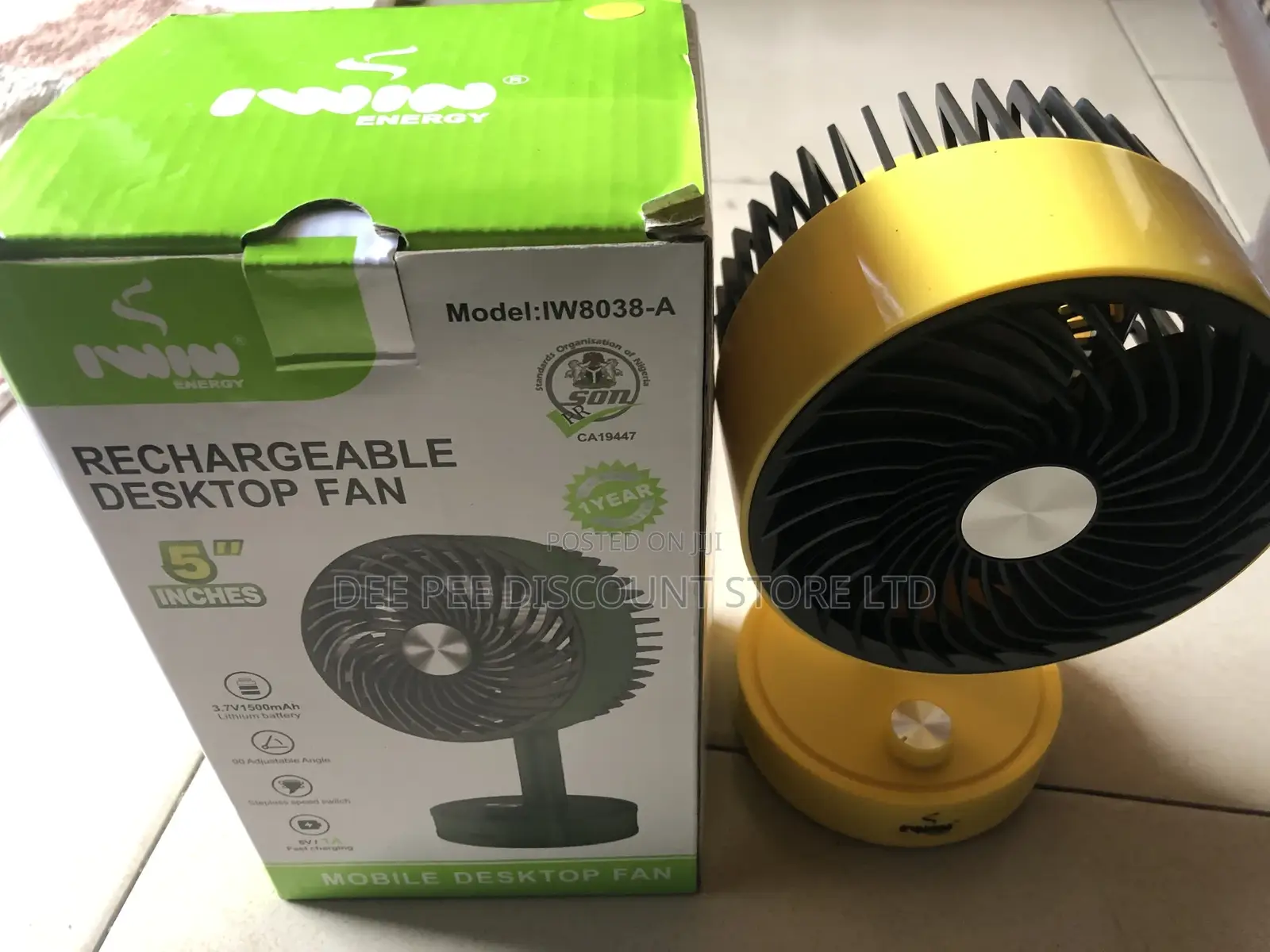 Iwin Mobile Desktop Rechargeable Fan, Iw8038-A