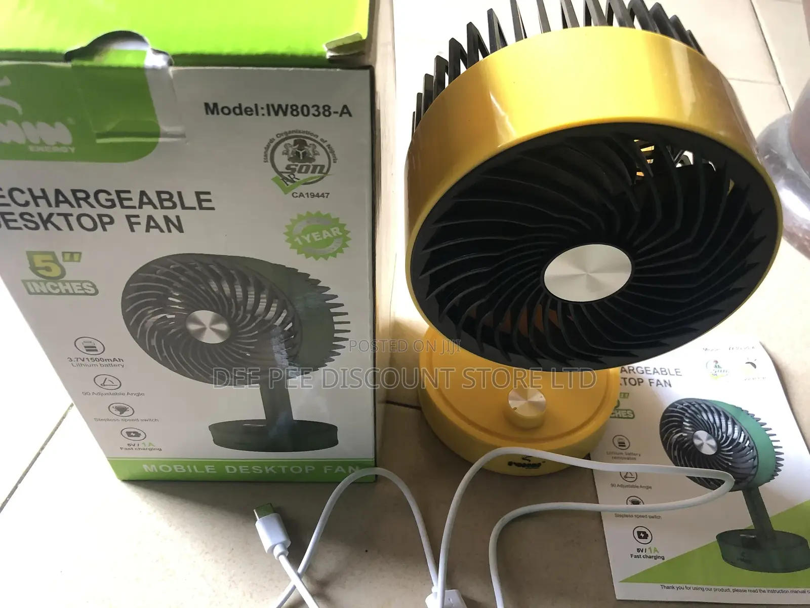Iwin Mobile Desktop Rechargeable Fan, Iw8038-A