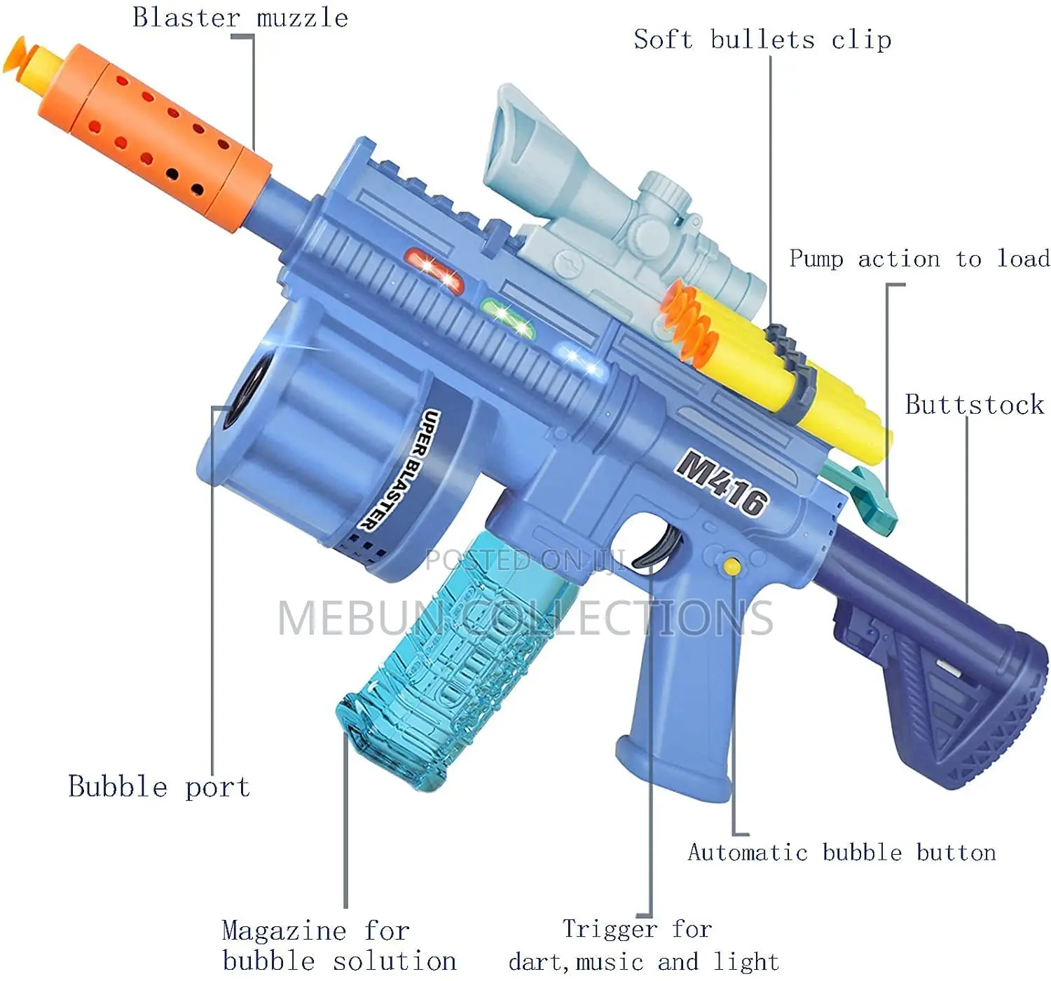 3in1 Toy Gun for Soft Bullet With Bubble Gun Light Music