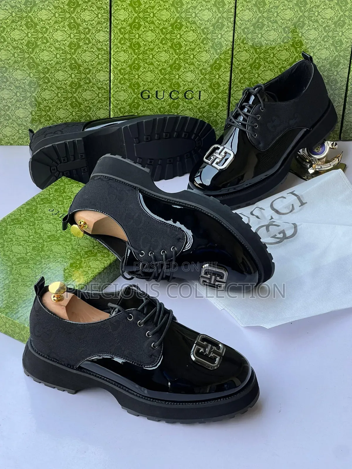 Gucci Glossy/Fabric Double Sole Loafers for Men