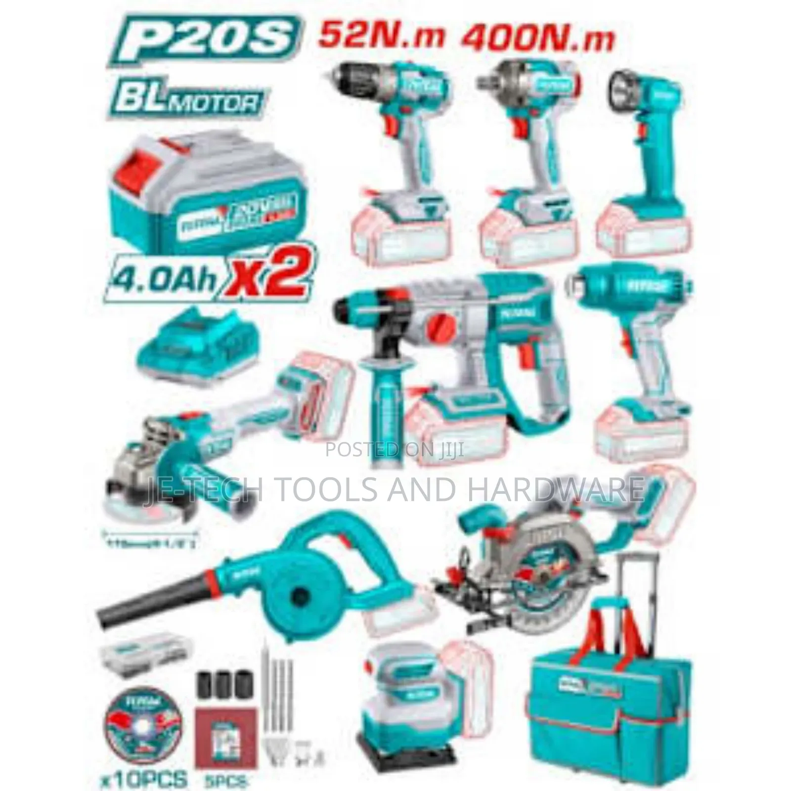 Total 9 in 1 Industrial Cordless Combo Set 20V